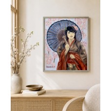 Japanese Girl in a Cherry Blossom Garden – Original Oil Painting on Canvas by Marina Stognieva